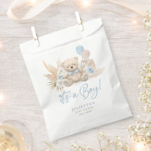 Boho Teddy Bear Boy Blue Bearly Wait Baby Shower Favour Bag