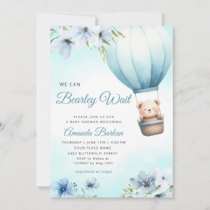 Boho Teddy Bear Boy Blue Bearly Wait Baby Shower Invitation