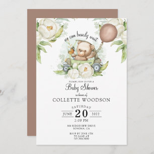 Boho Teddy Bear Brown Sage Green Bearly Wait Invit Invitation