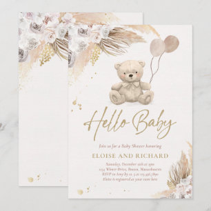 Boho Teddy Bear Gender Neutral Baby Shower Invitation