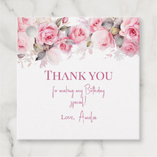 Boho Teddy Bear Girl Pink Bear Floral Birthday  Favour Tags