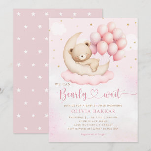 Boho Teddy Bear Girl Pink Bearly Wait Baby Shower Invitation