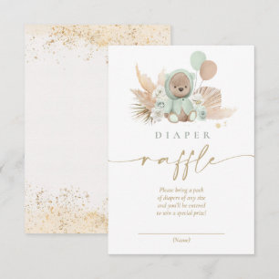 Boho Teddy Bear Green Baby Shower Diaper Raffle Enclosure Card