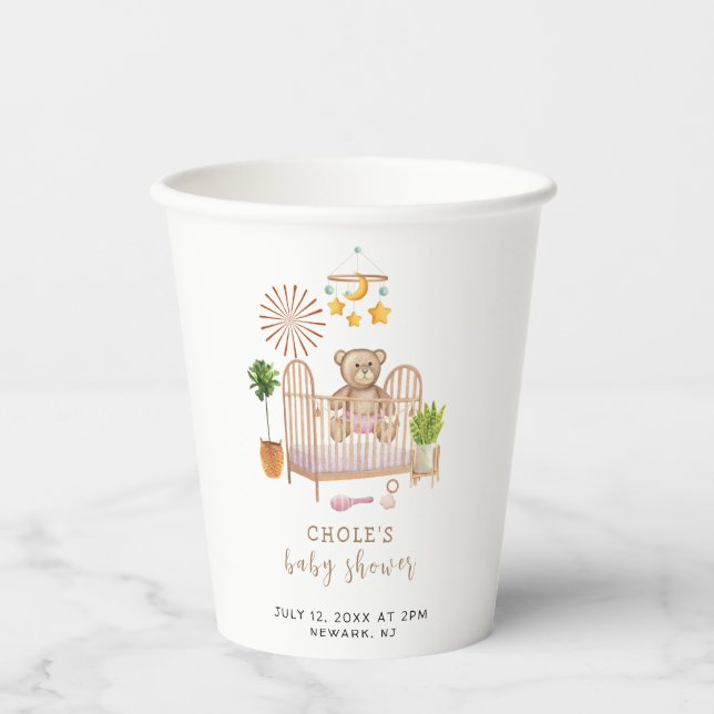 Boho Teddy Bear Nursery Baby Shower  Paper Cups (Front)