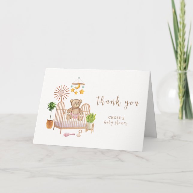 Boho Teddy Bear Nursery Baby Shower  Thank You Card (Front)