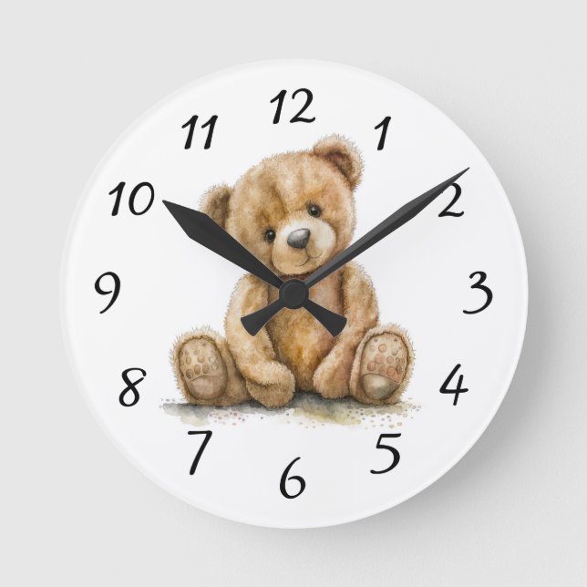 Boho Teddy Bear Nursery Wall Clock (Front)