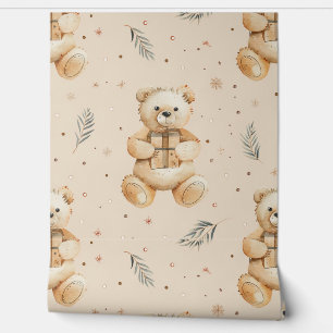 Boho Teddy Bear Pattern Baby Nursery Room Wallpaper