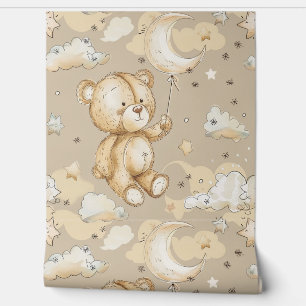 Boho Teddy Bear Pattern Baby Nursery Room Wallpaper