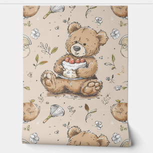 Boho Teddy Bear Pattern Baby Nursery Room Wallpaper
