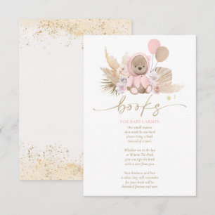 Boho Teddy Bear Pink Baby Shower Books For Baby Enclosure Card