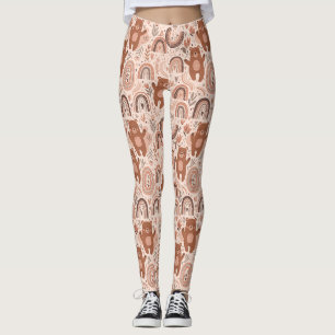 Boho Teddy Bear Rainbow Brown Beige Blush Leggings