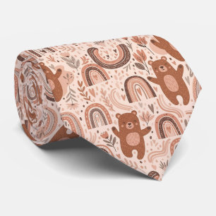 Boho Teddy Bear Rainbow Brown Beige Blush Tie