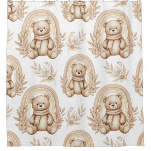Boho Teddy Bear Rainbow Neutral Floral