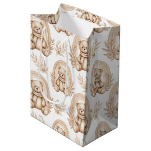 Boho Teddy Bear Rainbow Neutral Floral Medium Gift Bag