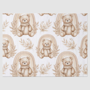 Boho Teddy Bear Rainbow Neutral Floral Tissue Paper