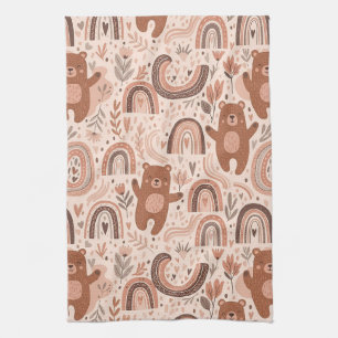 Boho Teddy Bear Rainbow Nursery Pattern Kitchen Towel