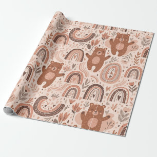 Boho Teddy Bear Rainbow Nursery Pattern Wrapping Paper