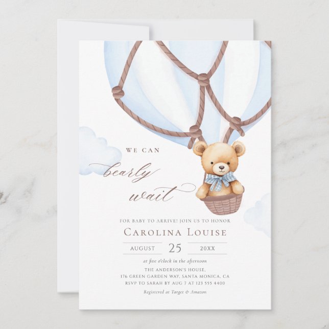 Boho Teddy Bear We Can Bearly Wait! Baby Shower  I Invitation (Front)