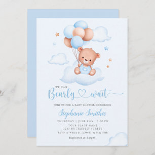 Boho Teddy Bear We Can Bearly Wait Baby Shower Inv Invitation