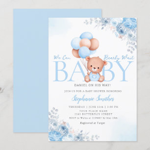 Boho Teddy Bear We Can Bearly Wait Baby Shower Inv Invitation