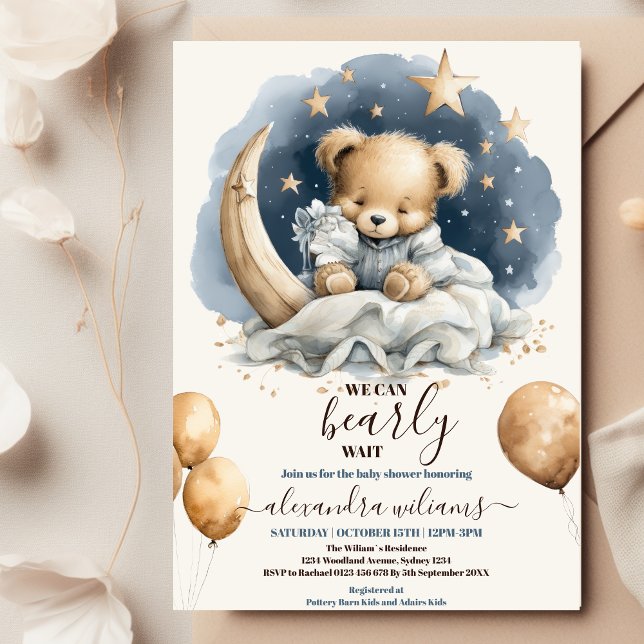 Boho Teddy Bear We Can Bearly Wait Baby Shower  Invitation (Creator Uploaded)