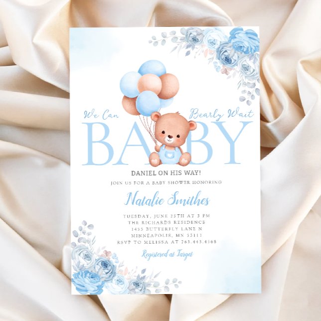 Boho Teddy Bear We Can Bearly Wait Baby Shower Invitation (Creator Uploaded)