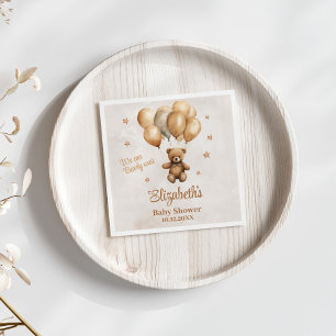 Boho Teddy Bear with Balloons Baby Shower Napkin