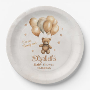 Boho Teddy Bear with Balloons Baby Shower  Paper Plate