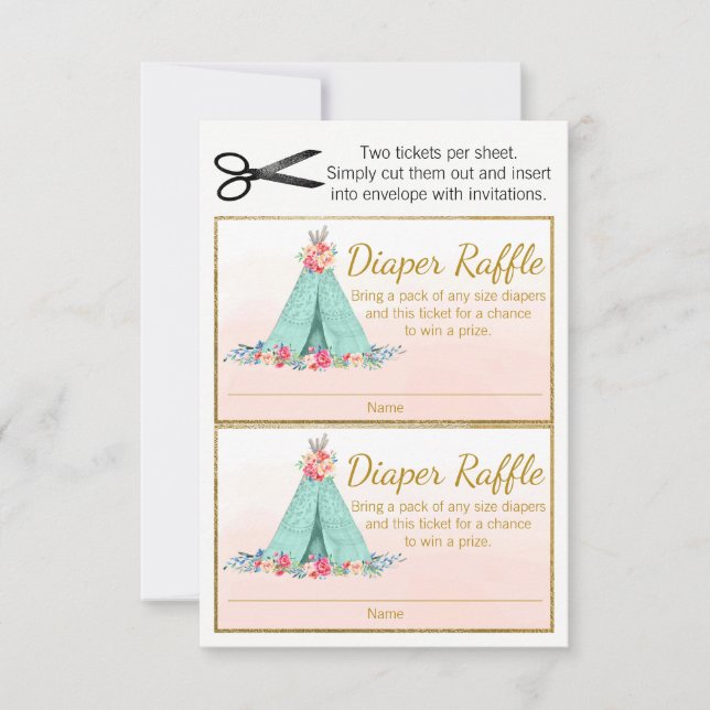 Boho TeePee Diaper Raffle Tickets (Front)