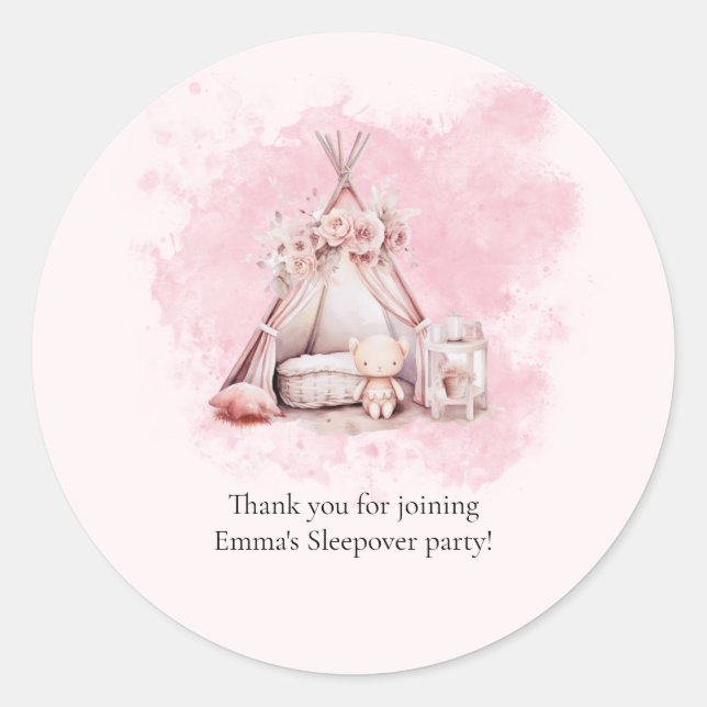 Boho Teepee tent Sleepover Favour sticker (Front)