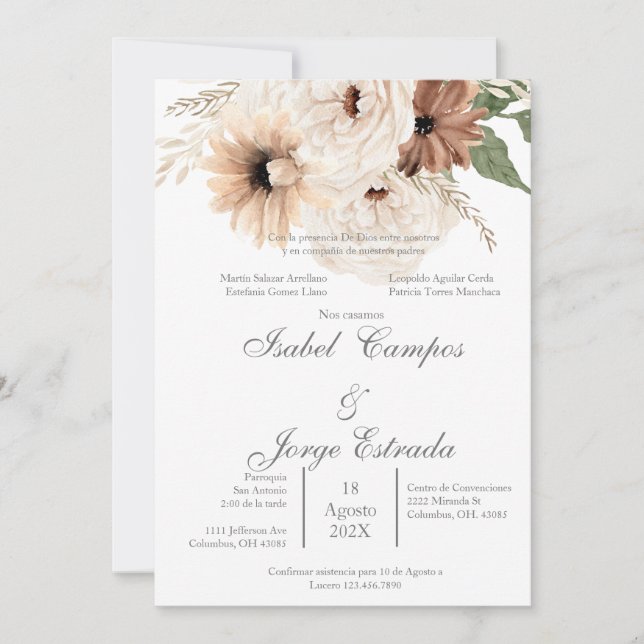 Boho terracota wedding invitation (Front)