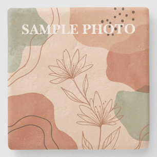 Boho Terracotta Abstract Floral Custom Photo Stone Coaster
