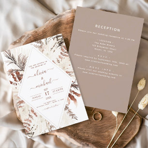 Boho Terracotta All in One Pampas Grass Wedding Invitation