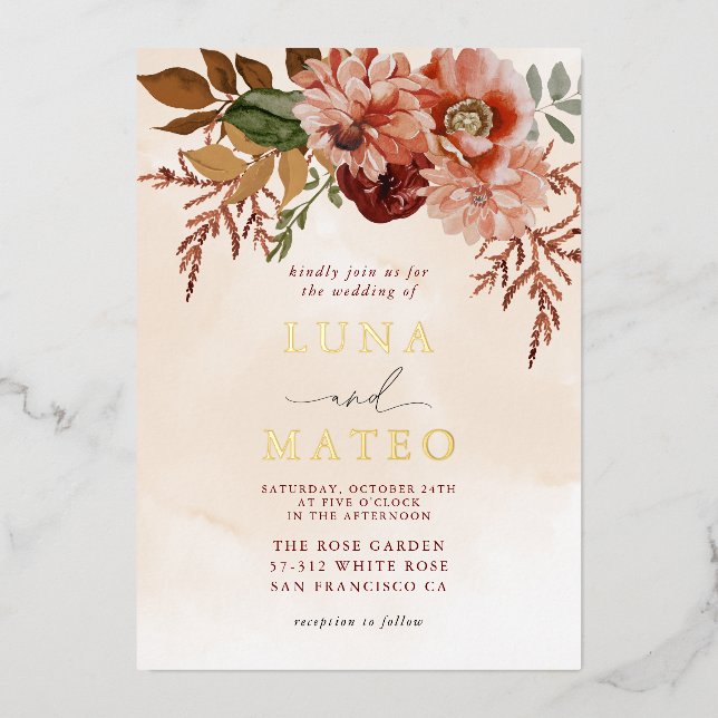 Boho Terracotta and Burgundy Fall Floral Wedding (Front)