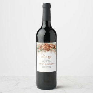 Boho Terracotta and burgundy flowers pampas grass Wine Label