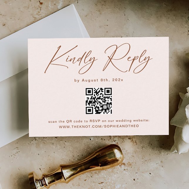 Boho Terracotta and Cream Wedding RSVP Qr Code Enclosure Card (Creator Uploaded)