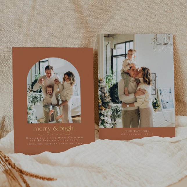 Boho Terracotta and Gold Foil Photo Holiday Card (Creator Uploaded)