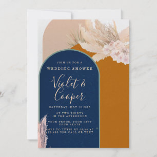 Boho Terracotta and Navy Arch Wedding Shower Invitation