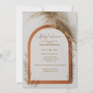 Boho Terracotta Arch Pampas Grass Baby Shower Invitation