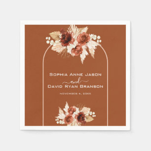Boho Terracotta Arch Pampas Grass Floral Wedding  Napkin
