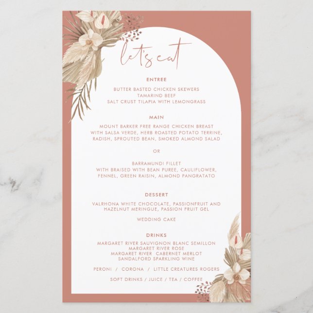Boho Terracotta Arch Pampas Menu Grass (Devant)