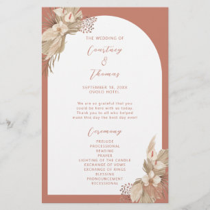 Boho Terracotta Arch Pampas Programme de mariage e