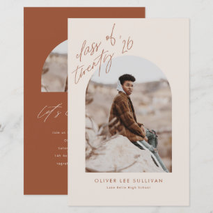 Boho Terracotta Arch Photo Graduation Invitation