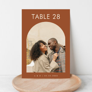 Boho Terracotta Arch Photo Minimalist Wedding Table Number