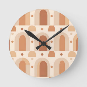 Boho Terracotta Arch Seamless Pattern Round Clock