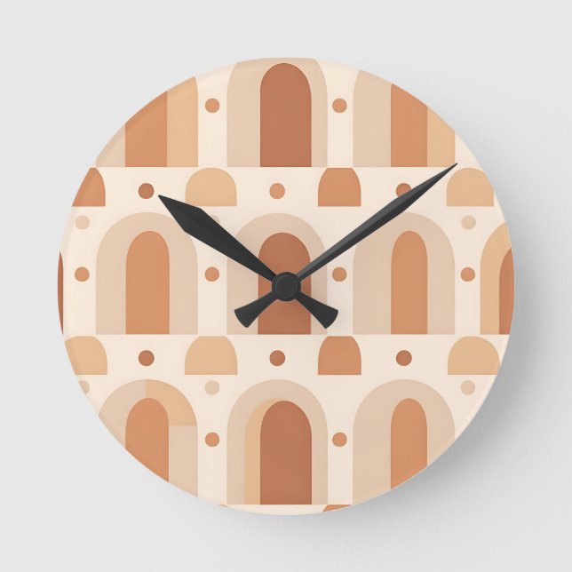 Boho Terracotta Arch Seamless Pattern Round Clock (Front)