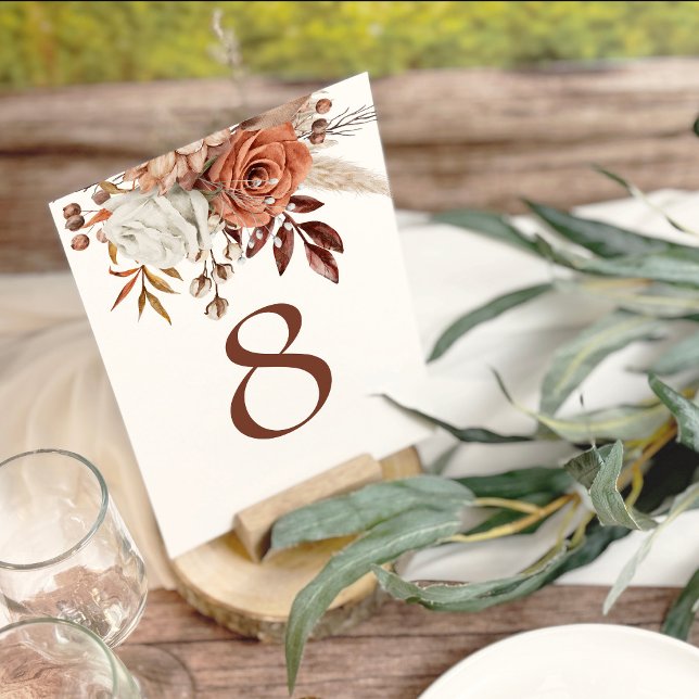 Boho Terracotta Autumn Florals Table Number (Creator Uploaded)
