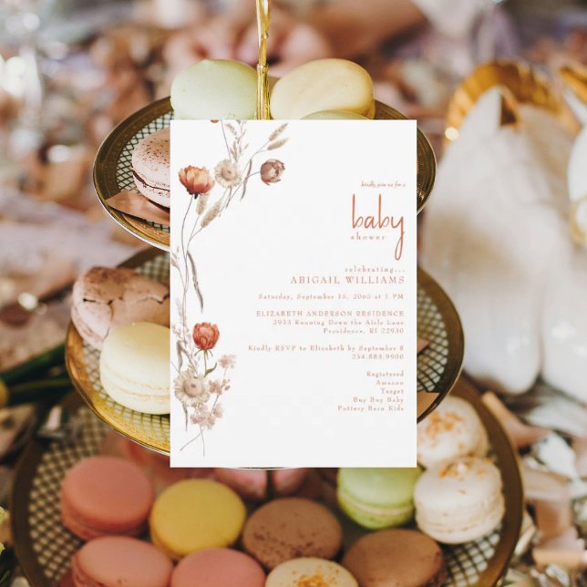 Boho Terracotta Baby Shower Centred Invitation (Creator Uploaded)