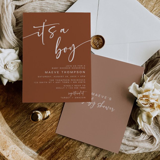 Boho Terracotta Baby Shower Invitation Its a Boy (Creator Uploaded)