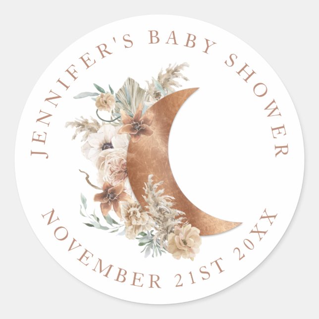 Boho Terracotta Baby Shower Round Favour Label (Front)